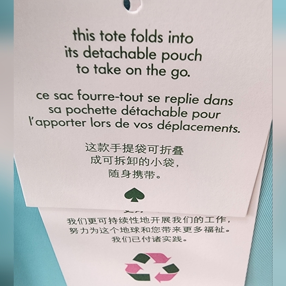 Kate Spade Mel Nylon PACKABLE Tote Aqua Pool Blue - Picture 6 of 12